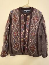 Icelandic Design Lined Knit Oversized Cardigan Sweater Jacket Womens L Wool Silk