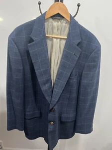 Mens Paul Stuart Blue Windowpane Wool Sport Coat Size 45 Tall Long - Picture 1 of 14
