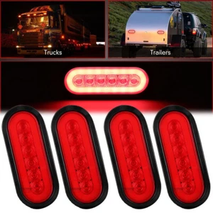 4 Red 6" Oval Trailer Lights 10 LED Stop Turn Tail Truck Sealed Grommet Plug DOT - Picture 1 of 9