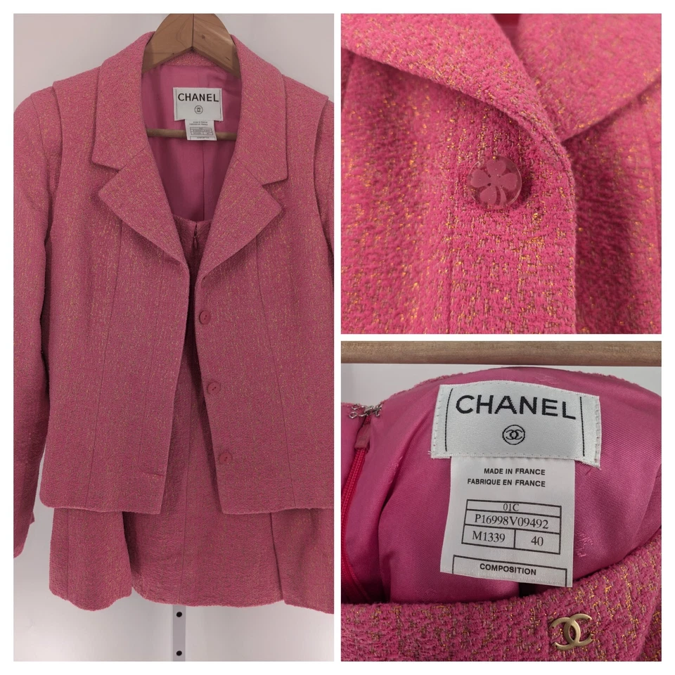 Chanel Vintage Y2K Pink Tweed Skirt Jacket Blouse France 40 Karl Lagerfeld Era - Image 1 of 4