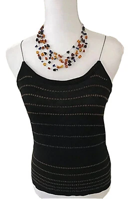 Caballete Sexy Negro Elástico Tejido Camiseta sin Mangas Capas Top Cadena Correas Fiesta Brillo L Foto 1 de 4