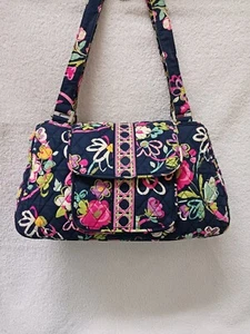 Vera Bradley medium quilted cotton shoulder bag black + colors NICE pre-loved - Picture 1 of 16