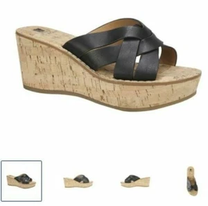 White Mountain Samwell Cork Wedge Slide Sandals- black,strappy, summer NIB shoe - Picture 1 of 2