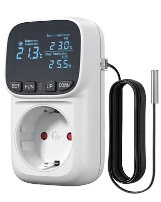 DEWENWILS Temperaturregler,Deutsches Display, Temperaturschalter mit Fühler 230V