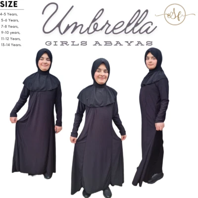 Top Quality Girls Umbrella Style Abaya School Black Long Sleeve Madrasa Islamic - Image 1 of 4