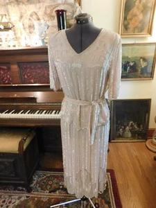 BELLISSIMO ABITO 2 PEZZI VINTAGE IN SETA ROSA CON PERLINE TAGLIA SMALL - Foto 1 di 7