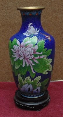 rare magnifique ancien grand vase émaux cloisonné oriental & socle  - Photo 1/4