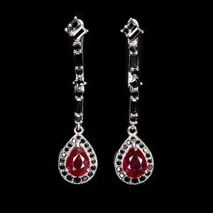 925 Sterling Silver Earrings Pear Ruby 7x5mm Spinel Natural Gemstone Jewelry - Picture 1 of 14