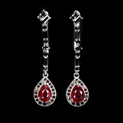 925 Sterling Silver Earrings Pear Ruby 7x5mm Spinel Natural Gemstone Jewelry - Image 1 of 4