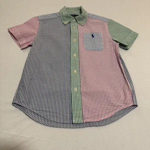 Polo Ralph Lauren Button Up Shirt Boys 4T Blue Green pink Seersucker - Picture 1 of 13