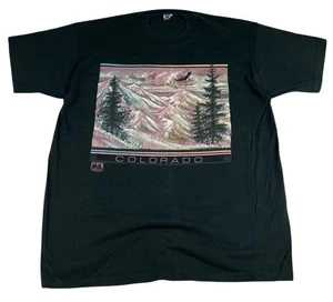 Vintage 90s Colorado Eagle Forest Vacation Single Stitch T-Shirt Size XL Black - Picture 1 of 7