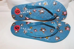 Coach Abigail Flip Flops 6B Blue with Stars New - Picture 1 of 3