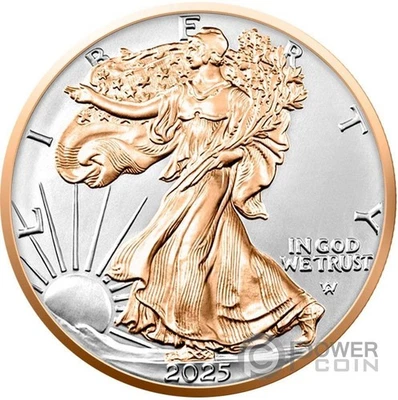 WALKING LIBERTY Red Gold 1 Oz Silver Coin 1$ USA 2025 - Image 1 of 4