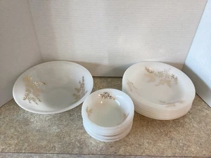 Set of 13 Vintage Golden Glory Bamboo Federal Milk Glass Bowls, Nice. - Picture 1 of 11