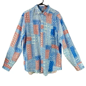 J. McLaughlin 100% Leinen Bandana Print Knopfleiste Hemd Gr. XL Strand Küste - Bild 1 von 9
