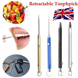 Retractable Titanium Toothpick Reusable Portable Keychain Metal Toothpick Camp - Picture 1 of 15