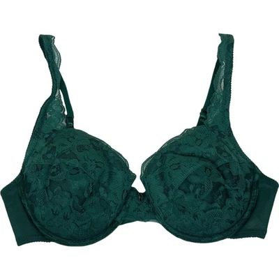 Vtg Lilyette 34C Green Padded Floral Lace Demi Bra Full Coverage PushUp Lingerie - Image 1 of 4