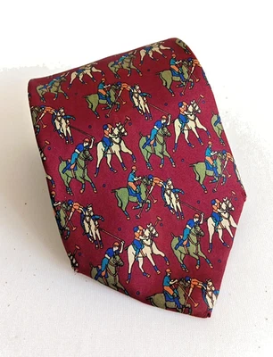 Jones New York Polo Ponis Hombre Corbata 100% Seda Borgoña con Caballos Blancos y Grises Foto 1 de 4