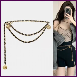 High Quality Metal Waist Chain Belts For Women Round Flower Pendant Chain Strap - Picture 1 of 26