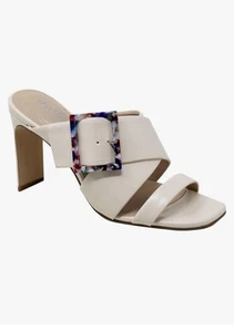 Charles David Gleam Slide Off White Heeled Sandal Colorful Buckle 7.5M NWT - Picture 1 of 12