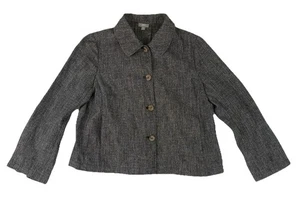 J Jill Blazer Womens Medium Gray Tweed Jacket Career Linen Blend Button - Picture 1 of 10