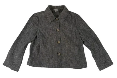 J Jill Blazer Womens Medium Gray Tweed Jacket Career Linen Blend Button - Image 1 of 4