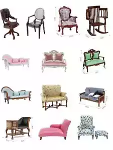 Mini Dollhouse Sofa Set with Pillows - 1:12/1:6 Scale Children's Toy Furniture - Picture 1 of 51