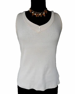 $68 Normcore CHARLOTTE TARANTOLA Tan Rhinestone Ribbed Tank Shirt Top Blouse  L - Picture 1 of 4