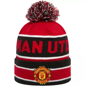 New Era Manchester United Man UTD Football Striped Beanie Bobble Hat - Red - Picture 1 of 2
