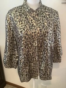 Chicos 2 medium metallic black gold topper jacket open front gorgeous - Picture 1 of 6