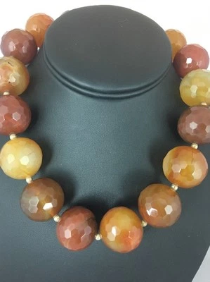Huge Bold Faceted 24 mm Carnelian Gold Filled Beads Necklace 03693 - Image 1 of 4