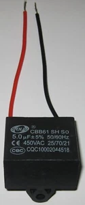 CBB61 5 uF Split Phase Motor Run Capacitor - 450 V AC – 3.5" Wires - 5uF Cap - Picture 1 of 7
