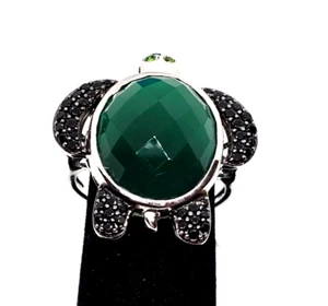NWT JTV Sterling Silver Chalcedony & Black Spinel Turtle Ring Size 8 W/Box - Picture 1 of 7