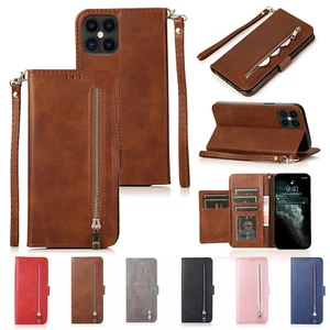 For iPhone 14 15 Pro Max 13 12 11 XR 7 8 SE3 Magnetic Leather Zipper Wallet Case - Picture 1 of 18