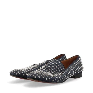 Christian Louboutin Spike Studded Denim Loafers Men’s Size 45 US 12 Blue - Picture 1 of 15