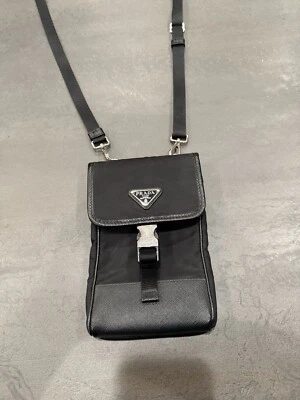 Сумка наплечная для телефона PRADA нейлон/кожа черная 2ZH109 - Изображение 1 из 4