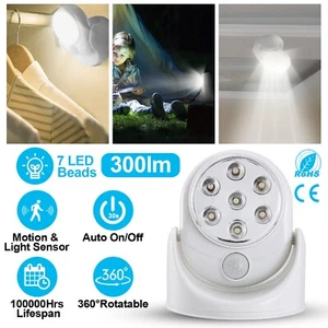 7 LED Adjustable Motion Light Activated Sensor Indoor Outdoor Cordless Battery - Picture 1 of 12