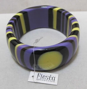 Fiesta Collection lila schwarz gelb Streifen Kunststoff Armreif Armband $ 38 Neu mit Etikett - Bild 1 von 10