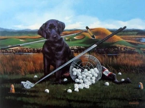 Drive for Show Put for Doug by Phillip Crowe Lab Puppy Golf Print S/N - Picture 1 of 1
