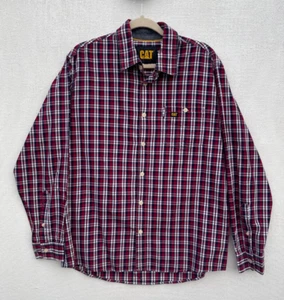 CATERPILLAR Check shirt Mens L Large Red 100% Cotton pocket Long Sleeve VGC - Picture 1 of 17
