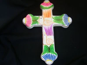 Wanddeko, handbemaltes Kreuz, mexikanische Keramikkunst, - Bild 1 von 5