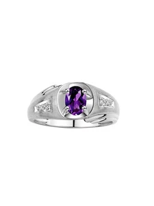 RYLOS Men's 8X6MM Gemstone & Diamond Ring in Sterling Silver, Sizes 8-13 - Picture 1 of 29