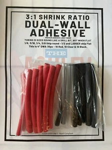 3/16" 3-Color Blk, Clr, & Red 4" 30pc Tot Adhesive Lined 3:1 Heat Shrink Tubing - Picture 1 of 3