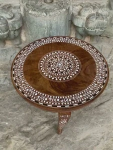 Wooden Coffee Table, Hand Carved Bone Inlay Coffee Table Foldable Furniture - Picture 1 of 12
