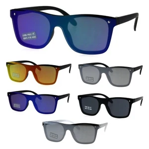 Boys Shield Horn Rim Plastic Rectangular Hipster Sunglasses - Picture 1 of 25