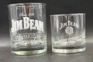 2 JIM BEAM Kentucky Bourbon Whiskey Low-Ball Rocks Bar Glasses Making History - Picture 1 of 6