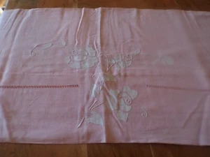 Linge ancien Taie traversin metis  jours et broderies fleurs blanches - Imagen 1 de 5