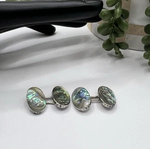 Sterling Silver And Abalone Shell Double-Sided Cufflinks Vintage - Picture 1 of 5