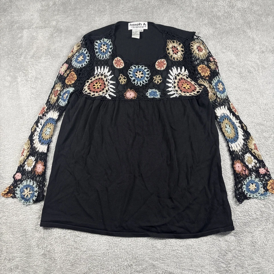 Joseph A. de colección Top para mujer floral boho crochet forrado manga 3/4 negro XL Foto 1 de 4