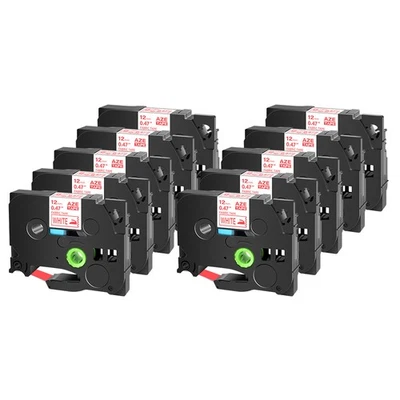 Cinta de etiquetas de tela 10PK TZe-FA3R roja sobre blanca compatible para Brother P-Touch 12 mm Foto 1 de 4